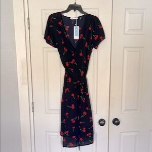 Cupshe Navy Cherry Print Wrap Midi Dress 🍒